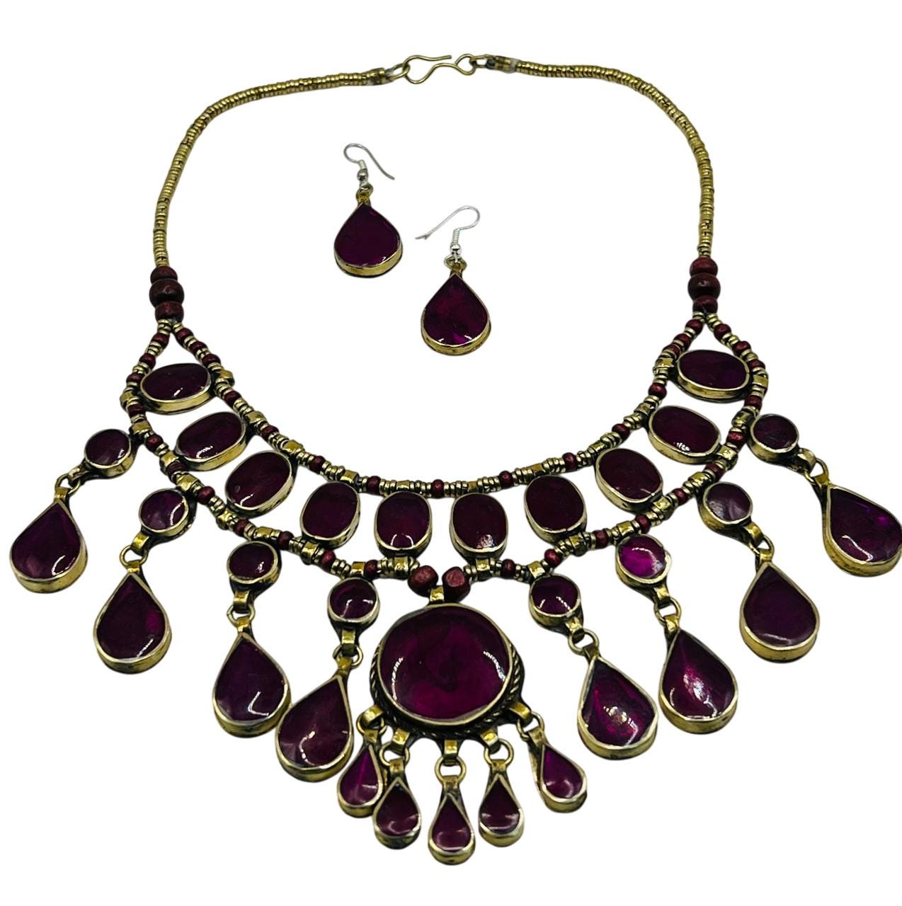 Red Coral Afghan Turkmen Tribal Ethnic Kuchi Necklace Circle 3 Layers