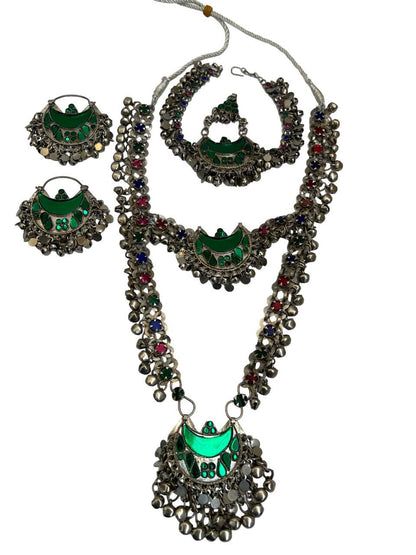 Afghan Tribal Necklace set with earrings and Mathapatti, Traditional Antique Handmade Jewelry Kuchi Boho