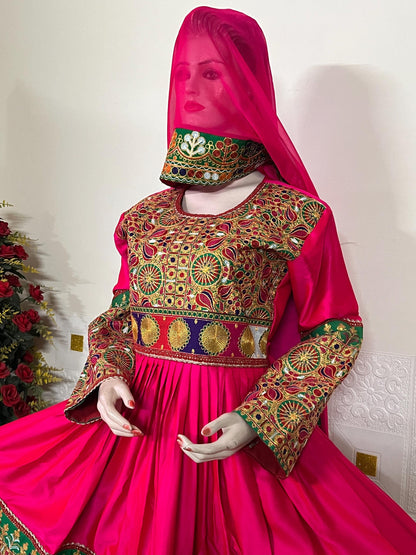 Handmade Afghan Kuchi Dress: Gray Jamawar Fabric, Tribal Boho 3-Piece