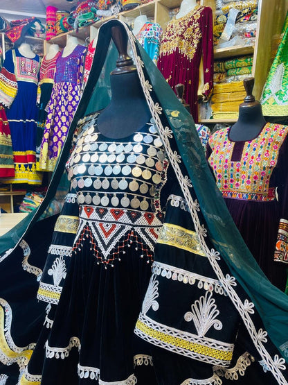 Afghan Kuchi Dress: Green Charma Dozi Embroidered Women's Dress