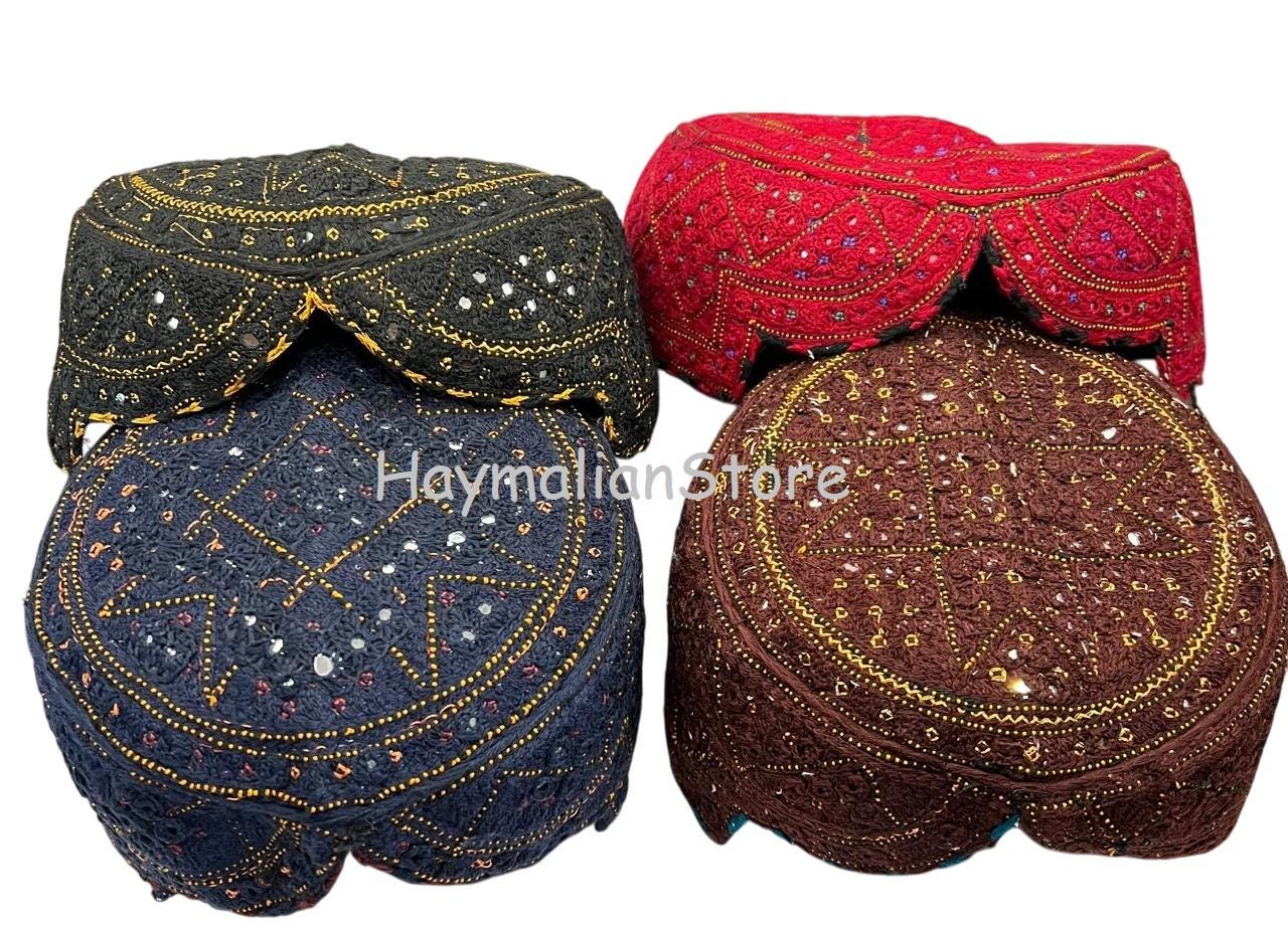 Handmade Embroidered Mirror Cap: Afghan, Sindhi, Balochi Style