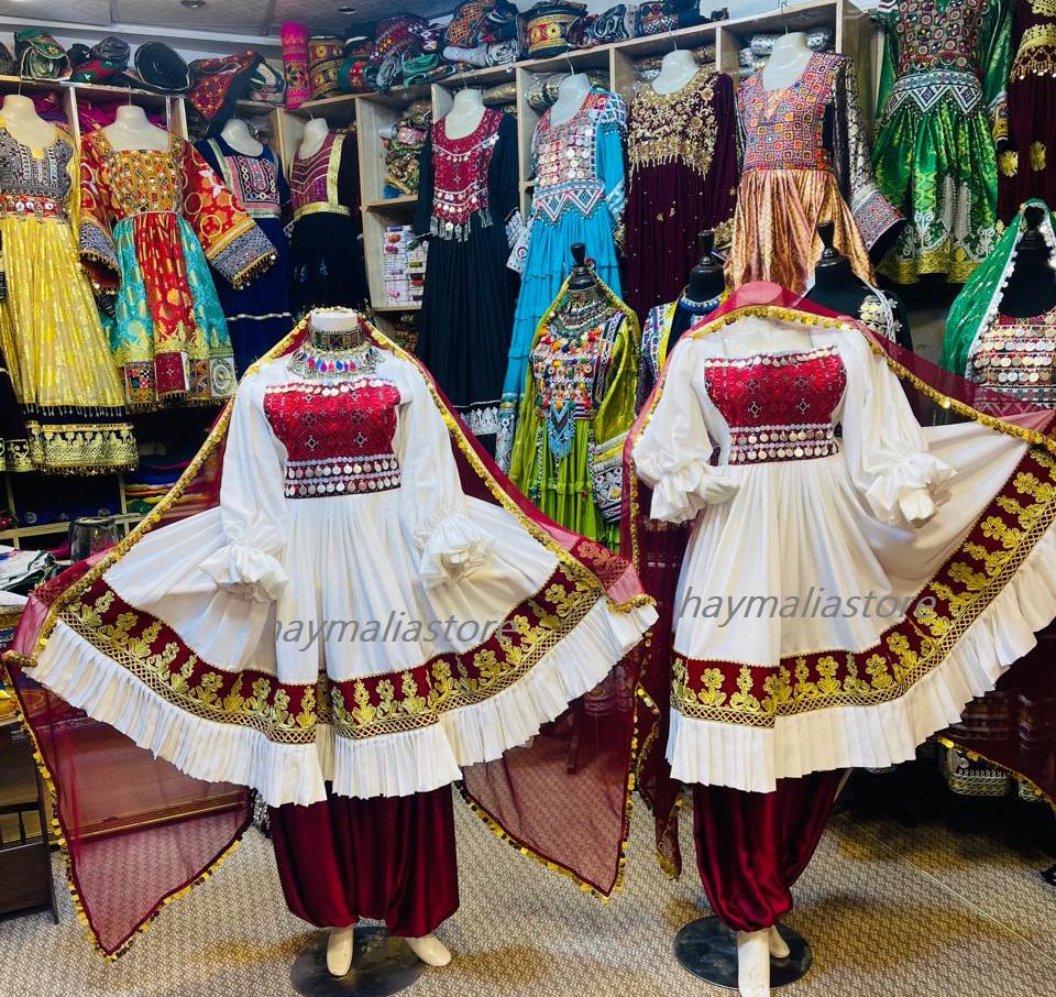 Embroidered Afghan Kuchi Dress: Multi-Color Charma Dozi Work