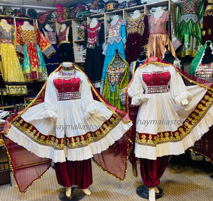 Embroidered Afghan Kuchi Dress: Multi-Color Charma Dozi Work