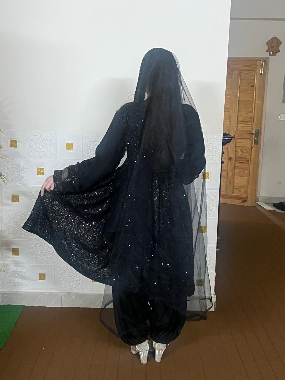 Traditional afghan Kuchi  Dress  3-Piece Black Sitara Party Dress