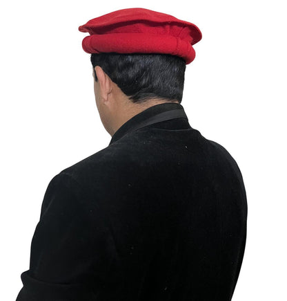 Handmade Wool Pakol Hat: Afghan Chitrali Style, Red (Size 11)