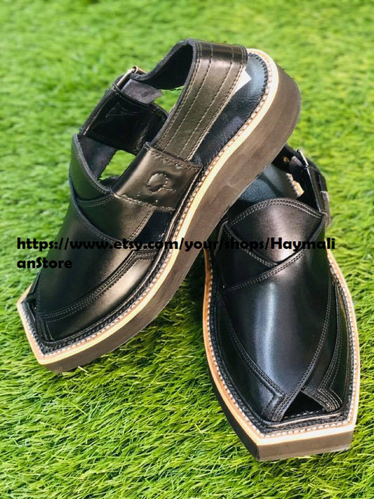 Handmade Leather Peshawari Chappal Sandal: Traditional Pakistani Kaptan Style