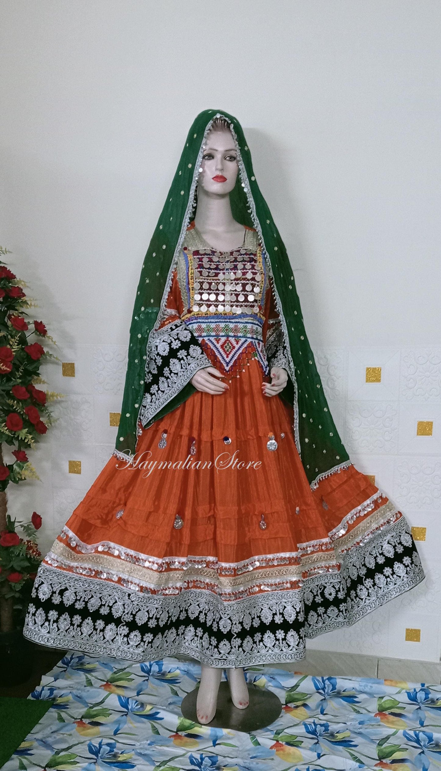 Afghan Kuchi Dress: Embroidered 3-Piece Set with Charma Dozi