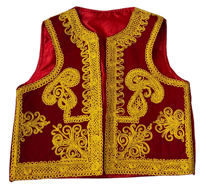 Afghan Traditional Women's Red velvet vest with heavy gold braided embroidery