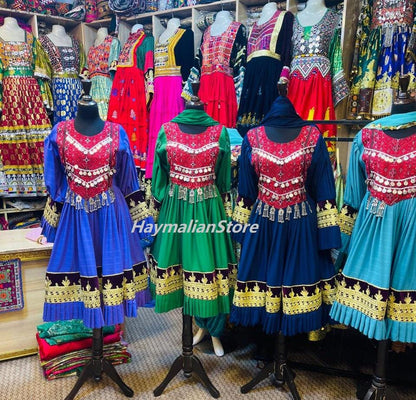 Embroidered Afghan Kuchi Dress: Multi-Color Charma Dozi Work