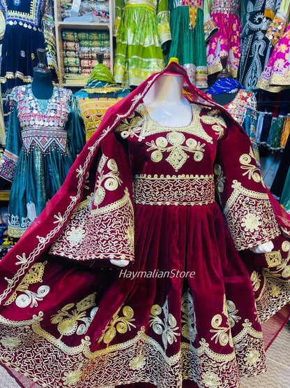 Afghan Kuchi Dress: Three-Piece Satin Mirror Dress