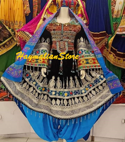 Handmade Afghan Kuchi Dress: Tribal Embroidered 3-Piece Set