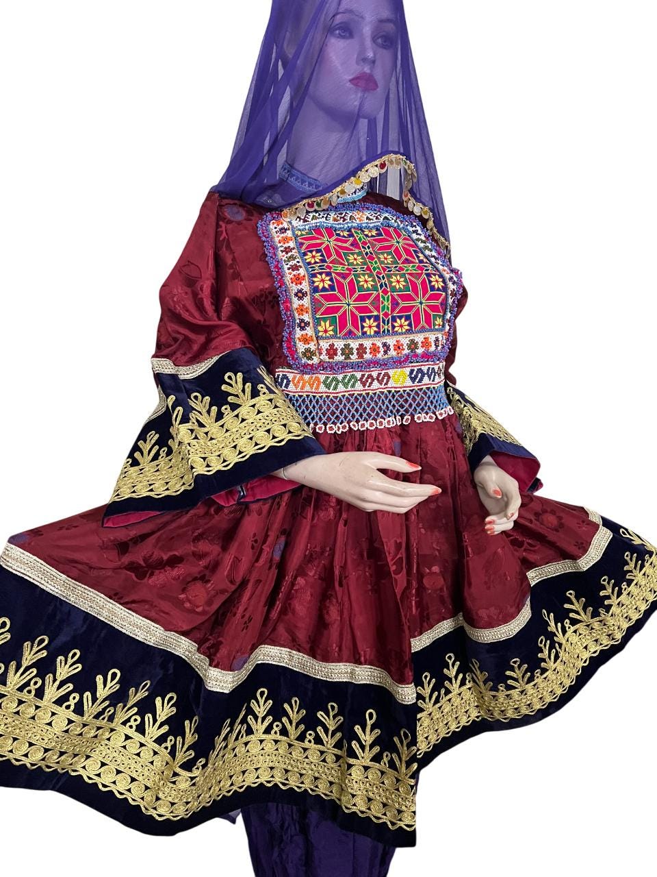 Handmade Afghan Kuchi Dress: Tribal Embroidered Boho Charma Dozi