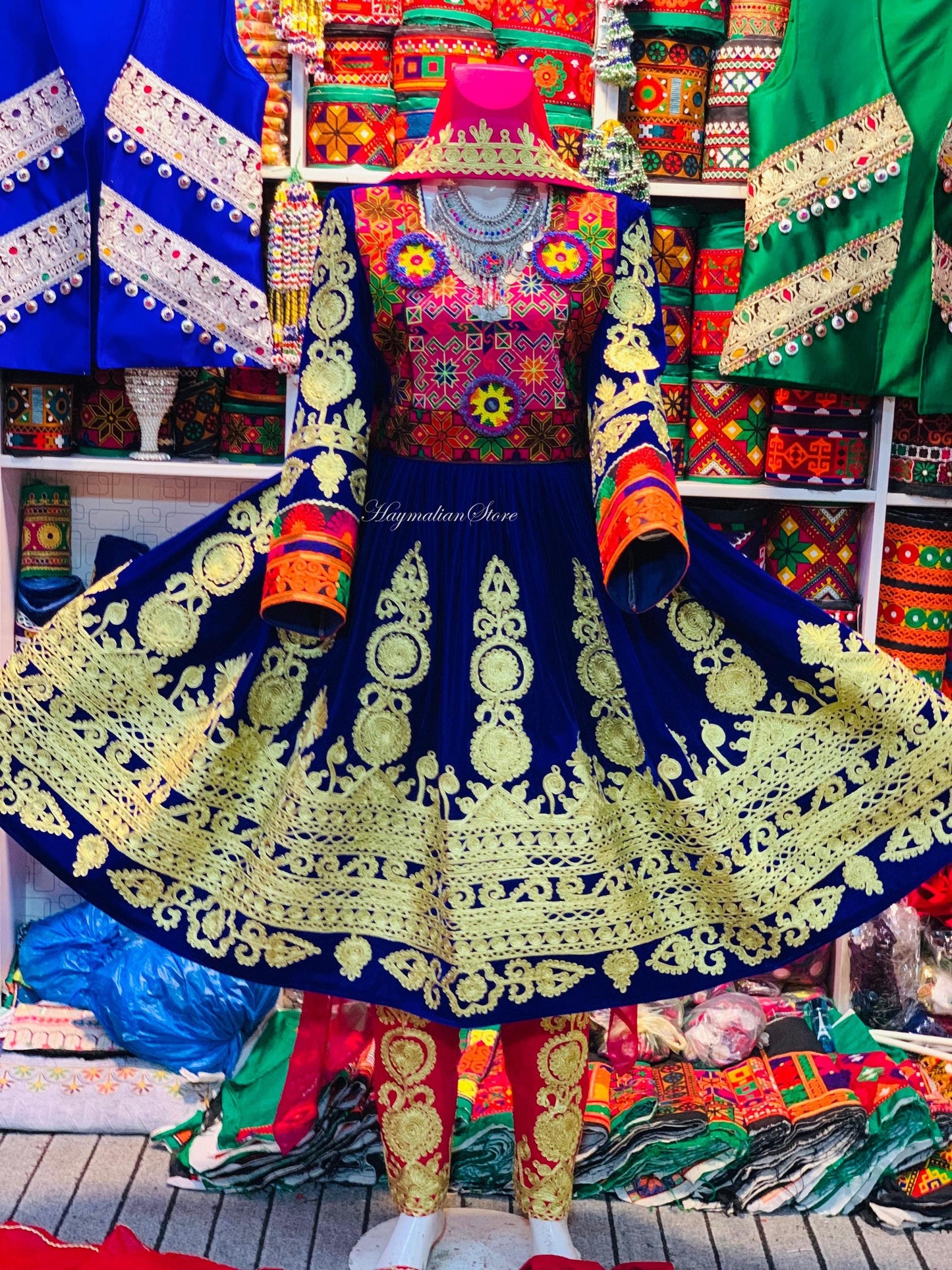 Embroidered Afghan Kuchi Dress: 3-Piece Charma Dozi Work Outfit