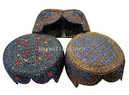 Handmade Embroidered Mirror Cap: Afghan, Sindhi, Balochi Style