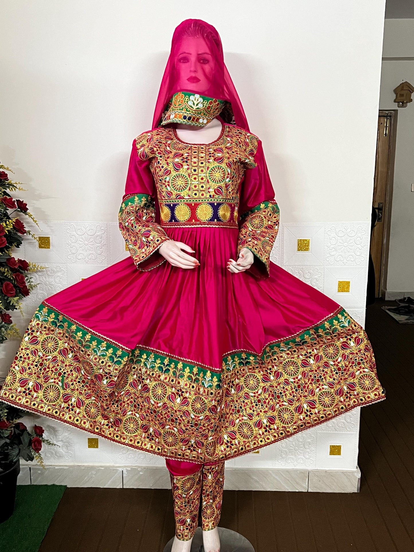 Handmade Afghan Kuchi Dress: Gray Jamawar Fabric, Tribal Boho 3-Piece