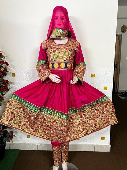 Handmade Afghan Kuchi Dress: Gray Jamawar Fabric, Tribal Boho 3-Piece