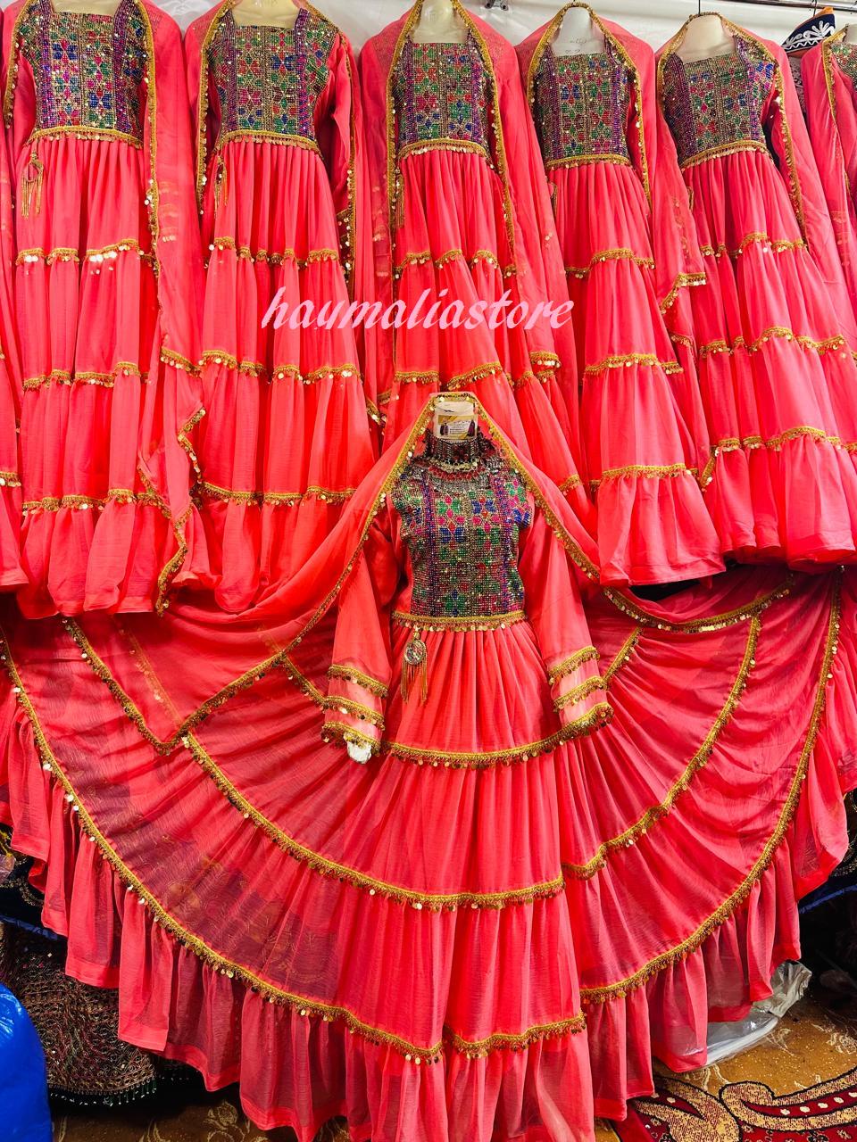 Long Frocks Afghan Kuchi Wedding long Dress: Multi-Color Chiffon Dresses