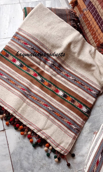 Primum Quality Afghan Patu Pure lamb Wool Winter Blanket - Shawl hand made from Swat