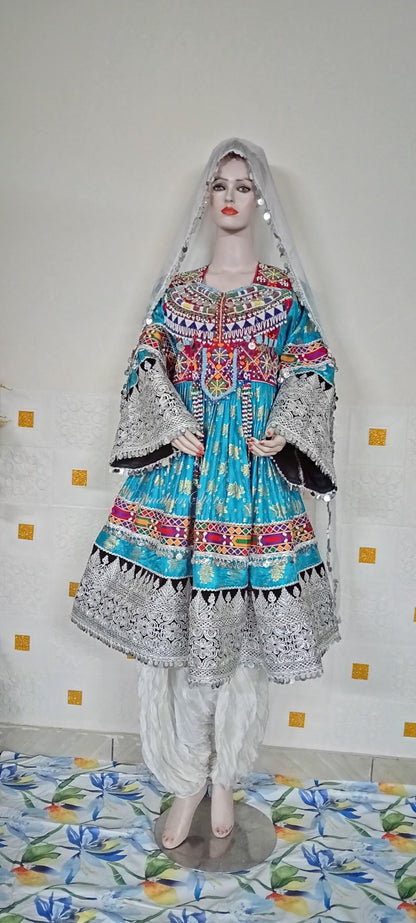 Afghan Kuchi Dress: Embroidered Georgette 3-Piece Set