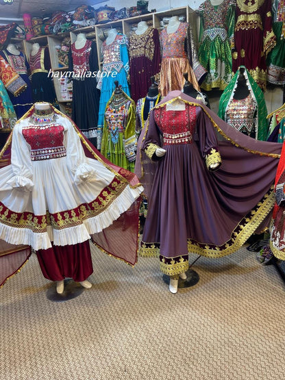 Purple Afghan Kuchi Dress: Embroidered 3-Piece Charma Dozi Outfit