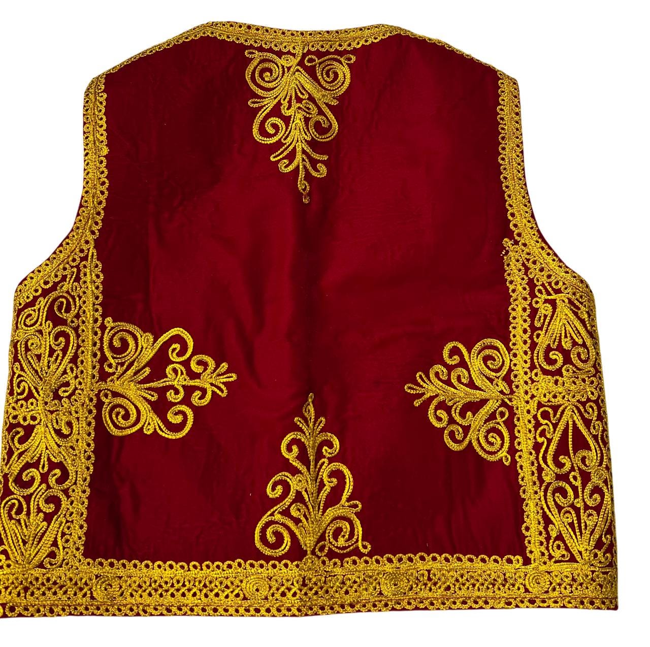 Afghan Traditional Women's Red velvet vest with heavy gold braided embroidery