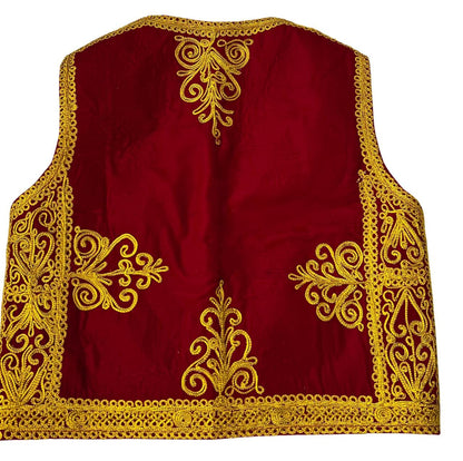 Afghan Traditional Women's Red velvet vest with heavy gold braided embroidery