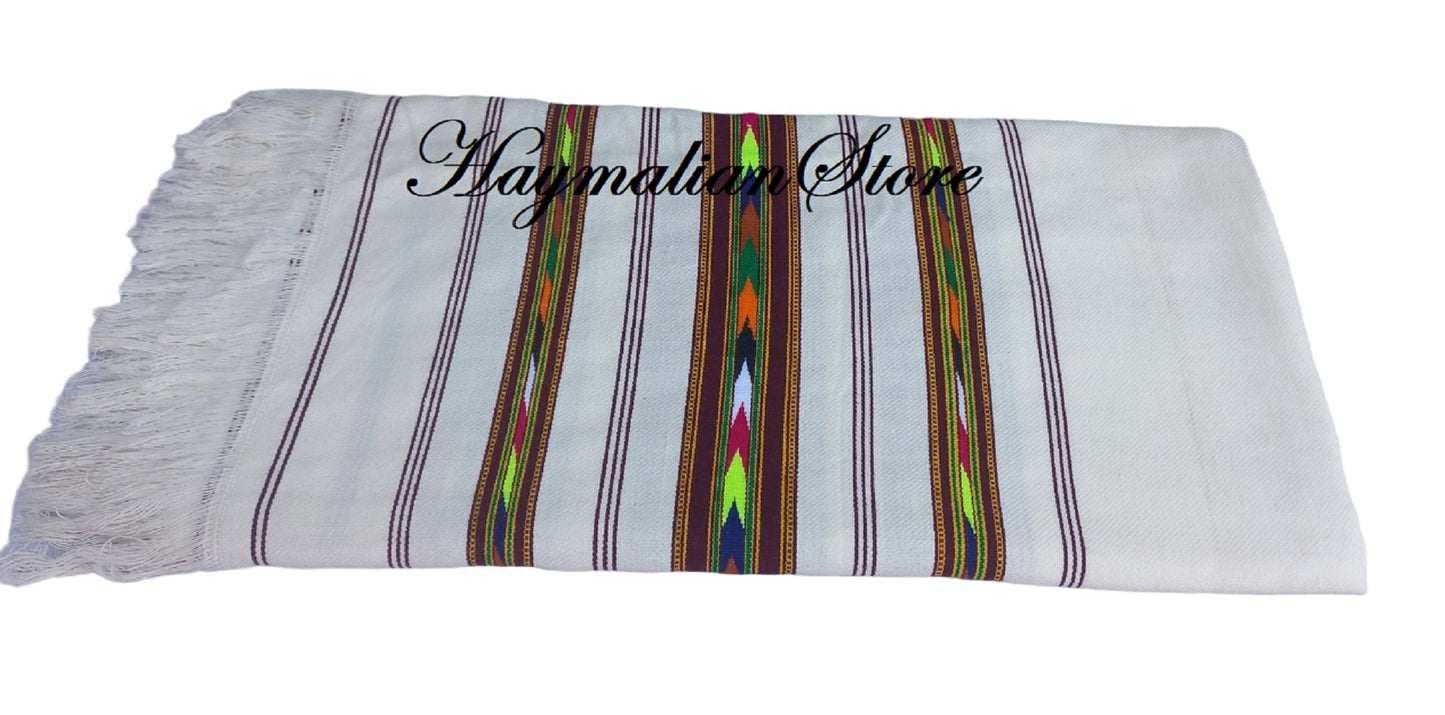 Handmade Wool Afghan Patu Shawl: Winter Blanket, Black & White