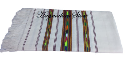 Handmade Wool Afghan Patu Shawl: Winter Blanket, Black & White