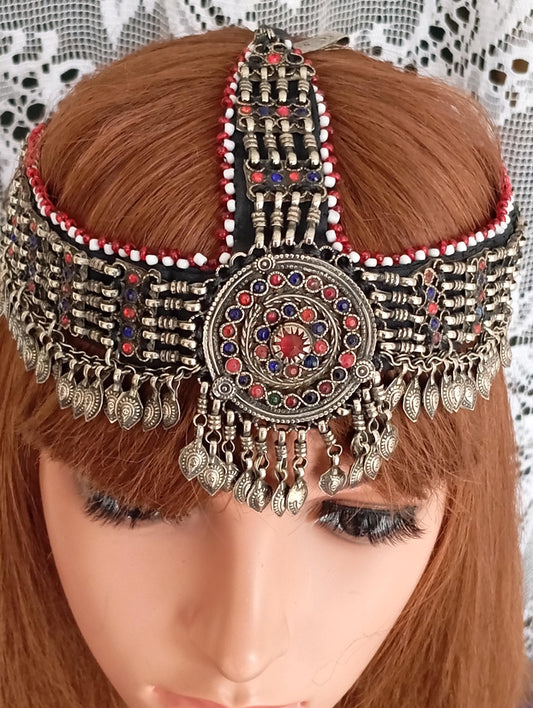 Vintage Maatha Patti Kuchi Pashtun Headdress , Afghani Belly dance Jewelry