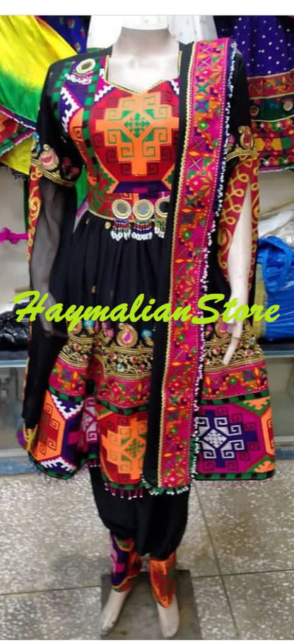 Handmade Afghan Kuchi Dress: Tribal Embroidered 3-Piece Set