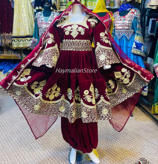 Afghan Kuchi Dress: Three-Piece Satin Mirror Dress