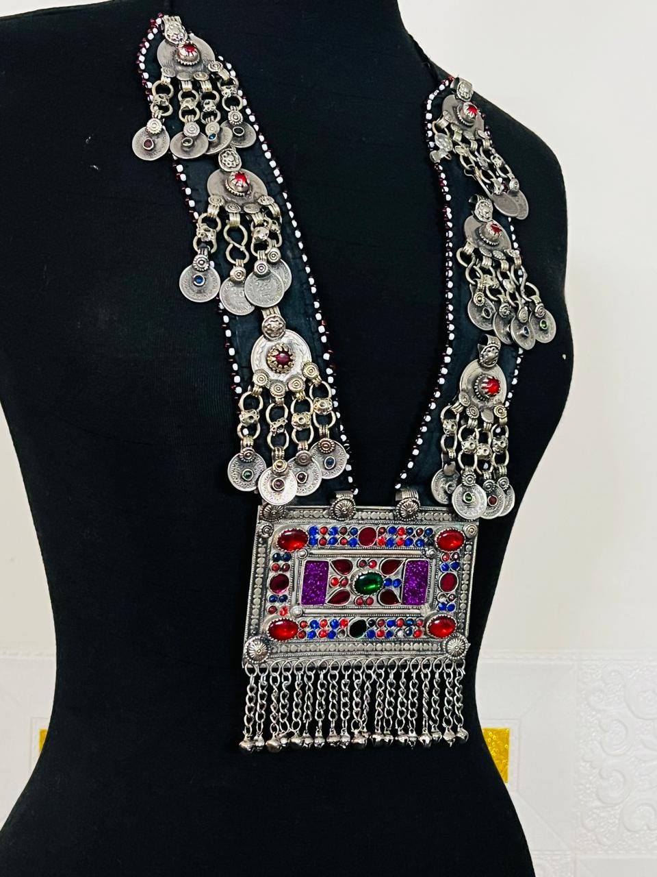 Afghan Kuchi Tribal Necklace Set: Handmade Silver Plated Boho Jewelry