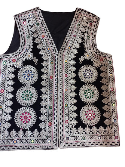 Afghan Traditional men's  velvet vest with heavy Silver braided embroidery Fast Delivery Through UPS