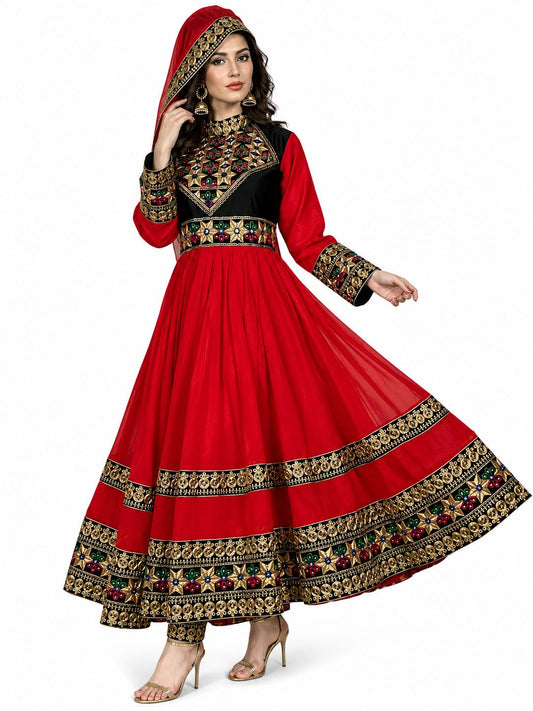 Handmade Afghan Kuchi Dress: Tribal Boho Multicolor 3-Piece