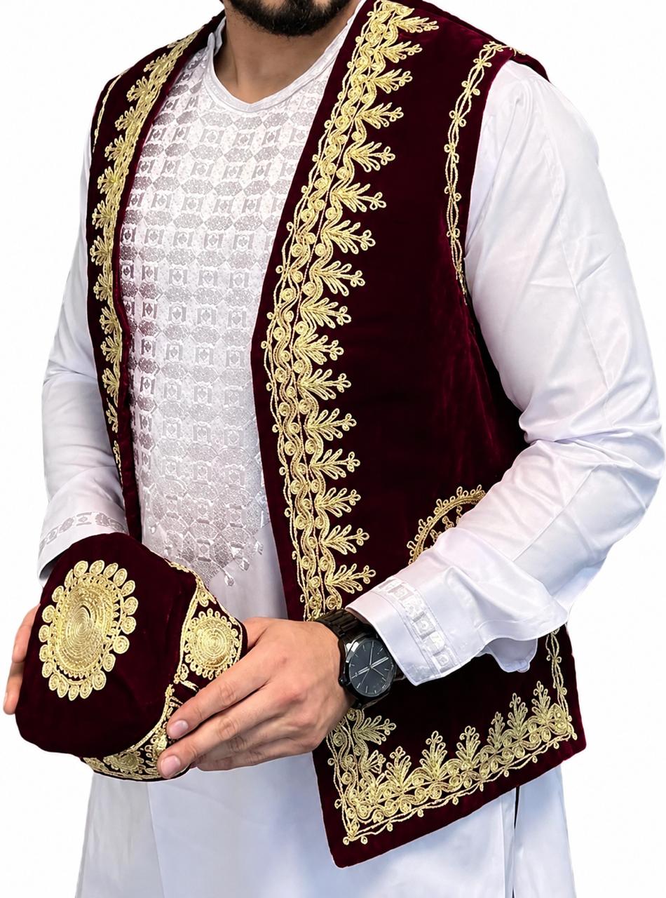 Afghan Men Dress Handmade Traditional Men Peran o Tumban Afghan Clothes Pashtun Men Dress Afghan Dress Afghan Clothes Men Dress with Vest and Cap White