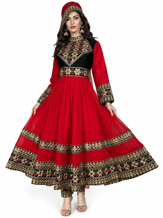 Handmade Afghan Kuchi Dress: Tribal Boho Multicolor 3-Piece