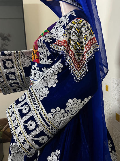 Handmade Afghan Kuchi Dress: Gray Jamawar Fabric, Tribal Boho 3-Piece