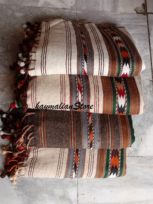 Primum Quality Afghan Patu Pure lamb Wool Winter Blanket - Shawl hand made from Swat