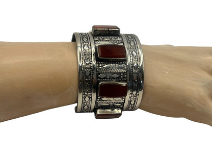 Afghan-Kuchi-Cuff-Carved-Tribal-Jewelry-Ethnic-Boho Afghan Brown Agate stone Bracelet