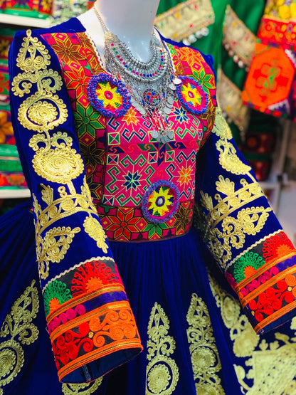 Embroidered Afghan Kuchi Dress: 3-Piece Charma Dozi Work Outfit
