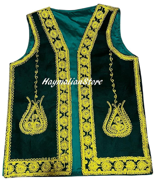 Embroidered Afghan Velvet Vest: Golden Pashtun Style