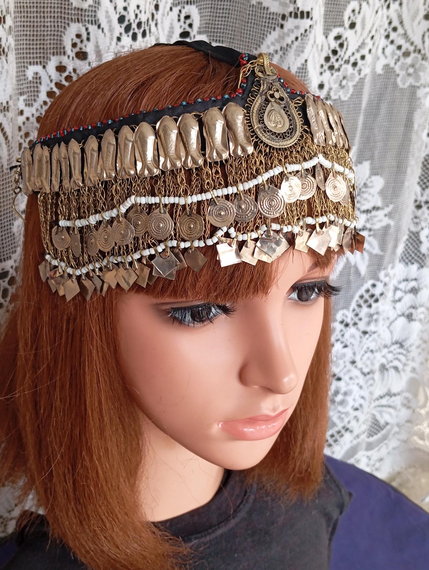 Vintage Maatha Patti Kuchi Pashtun Headdress , Afghani Belly dance Jewelry