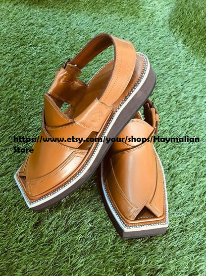 Handmade Leather Peshawari Chappal Sandal: Traditional Pakistani Kaptan Style