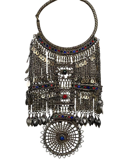 Afghan Nooristani Choker  Kuchi Tribal Metal Chain Dangle Choker Necklace-Tribal gypsy