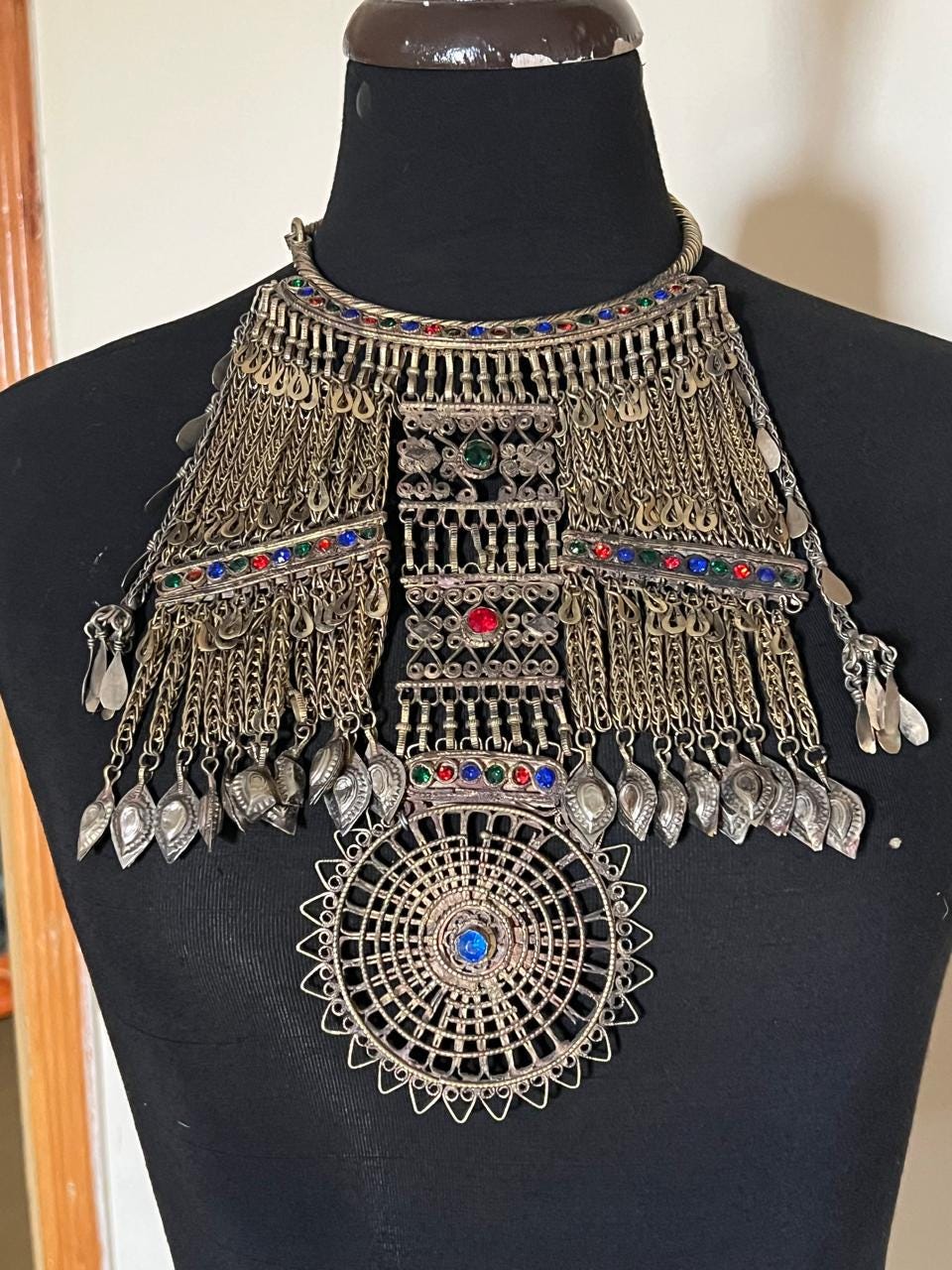 Afghan Nooristani Choker  Kuchi Tribal Metal Chain Dangle Choker Necklace-Tribal gypsy