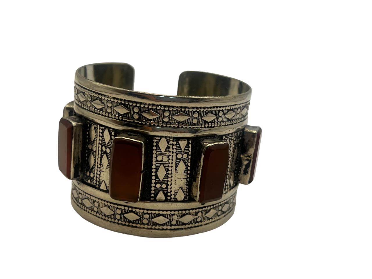 Afghan-Kuchi-Cuff-Carved-Tribal-Jewelry-Ethnic-Boho Afghan Brown Agate stone Bracelet