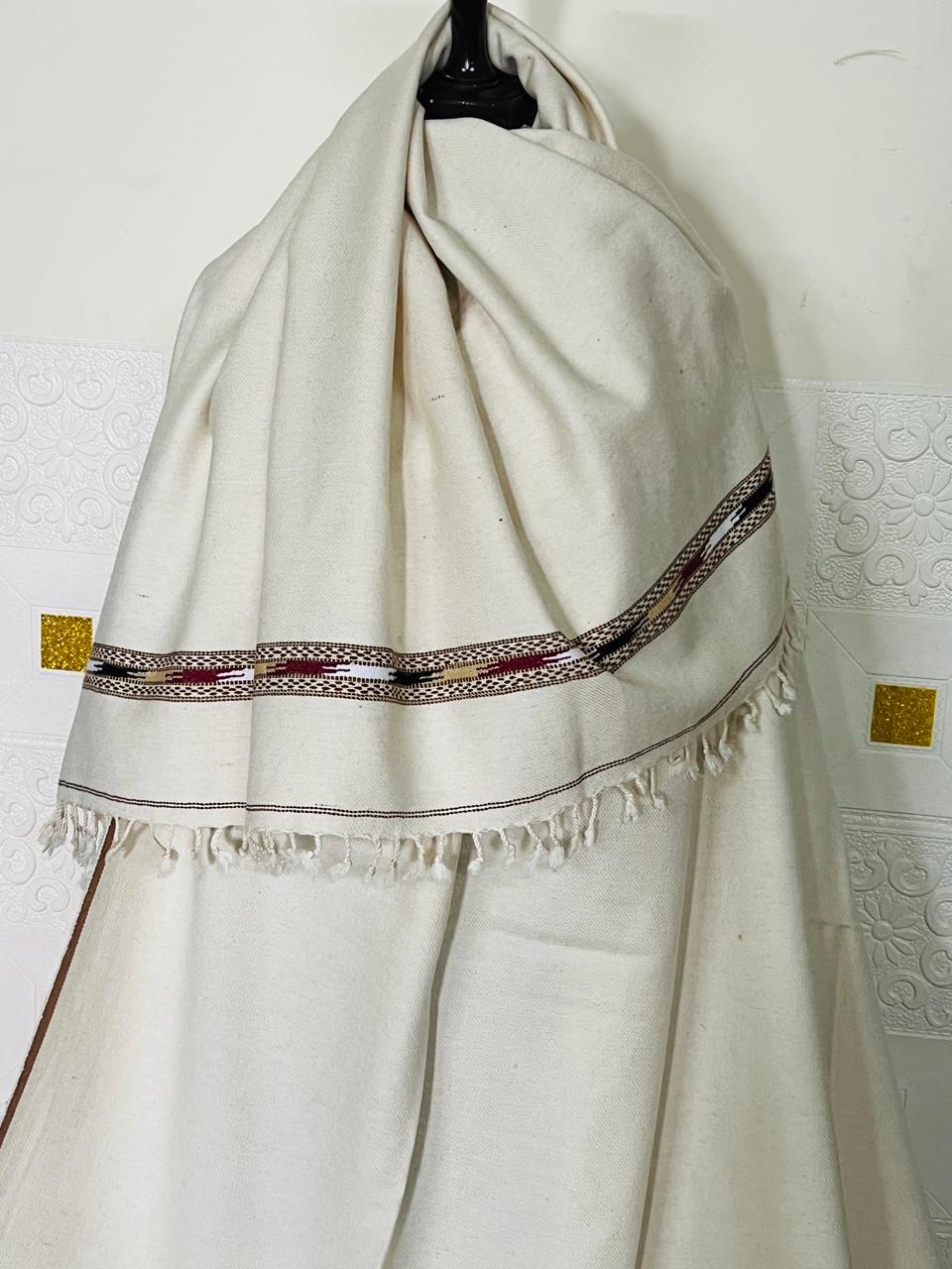 Afghan Wool Patu Shawl: Traditional Off-White Blanket, Lightweight
