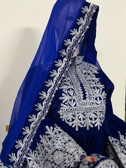 Handmade Afghan Kuchi Dress: Gray Jamawar Fabric, Tribal Boho 3-Piece