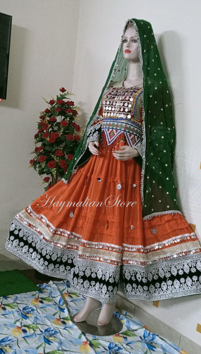 Afghan Kuchi Dress: Embroidered 3-Piece Set with Charma Dozi