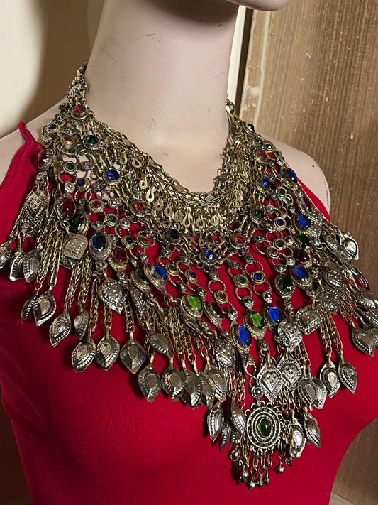 Vintage Afghan Kuchi Choker: Tribal Boho Necklace with Beads